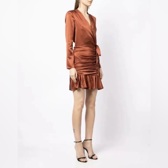 Veronica Beard Orange Ruched Wrap Dress - Picture 13 of 14